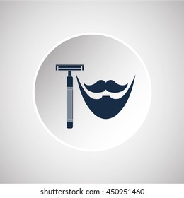 barber shop icon, razor and beard blue over white color backdrop