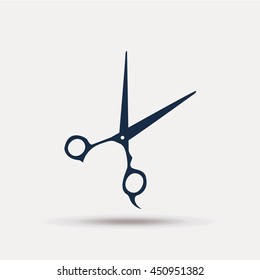 barber shop icon, scissors  in blue color  over gray color backdrop