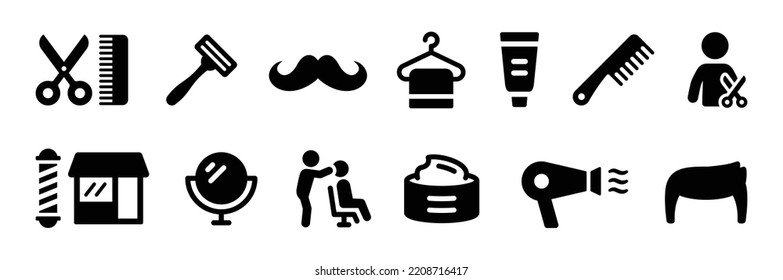 Juego de iconos de la peluquería. Icono de Barbershop en diseño negro. Ilustración vectorial.