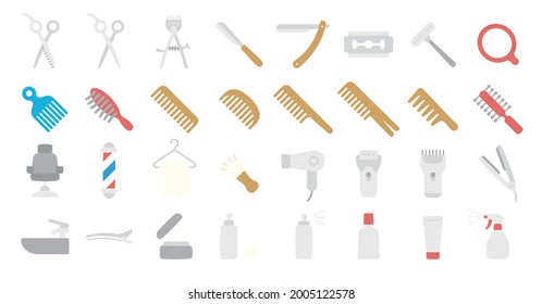 Barber Shop Icon Set (Flat Fill Version)