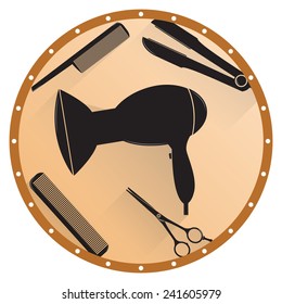 Barber shop icon set. Hairdresser set in black.