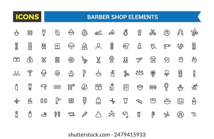 Barber shop icon set. Outline icons pack. Editable vector icon and illustration.