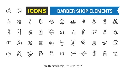 Barber shop icon set. Outline icons pack. Editable vector icon and illustration.