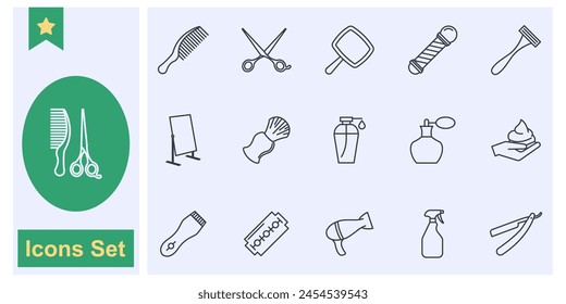 Barber shop icon set symbol collection, logo isolated vector illustration