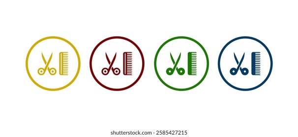 barber shop icon vector illustration. scissors with comb in different color design.