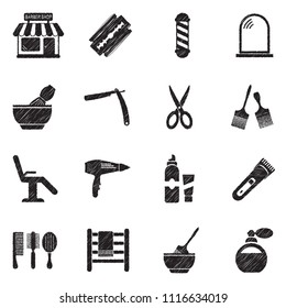 Barber Shop Icons. Black Scribble Design. Vector Illustration.