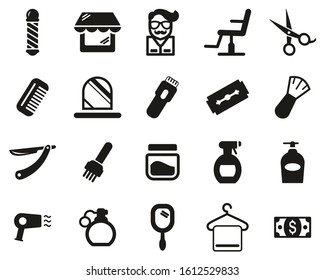 Barber Or Barber Shop Icons Black & White Set Big