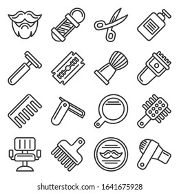 Barber Shop Icons Set on White Background. Line Style Vector