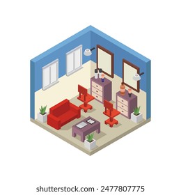 Barber shop isometric illustrated on white background