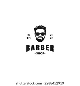 Barber shop label badge emblem. black vector silhouette