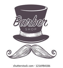 Barber shop label, isolated monochrome sketch outline service for men vector. Cutting beard and hair, hairdos for gentleman, scissors and award of best hairdressers place. Vintage style of logotype