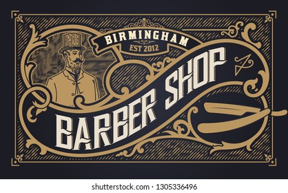 Barber shop label, Western style