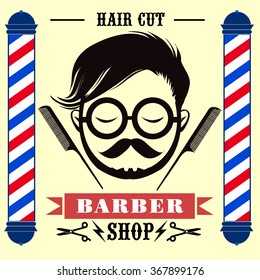 Barber Shop labels, banner, logo, hipster, Hair style with Vintage Decorative  style