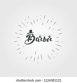 Barber shop lettering. Brand logo prit for t-shirt. Hand written letterinh for a stickers, print materials, banners, typography, posters, signboard, logotype, card, label,  badge, emblem. Vector 