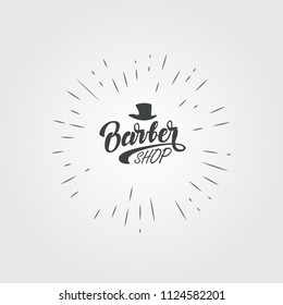 Barber shop lettering. Brand logo prit for t-shirt. Hand written letterinh for a stickers, print materials, banners, typography, posters, signboard, logotype, card, label,  badge, emblem. Vector 