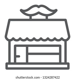Barber shop line icon, hairdressing and house, building sign, vector graphics, a linear pattern on a white background, eps 10.