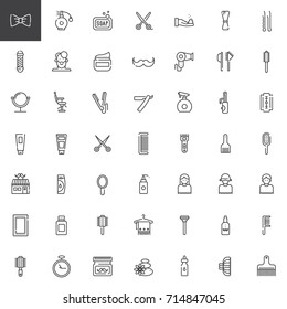Barber shop line icons set, outline vector symbol collection, linear style pictogram pack. Signs, logo illustration. Set includes icons as brush, hair pin, comb, hairbrush, razor, beard, scissors