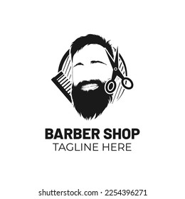 Barber shop logo with bearded men. vector logo template and barber shop logo concept