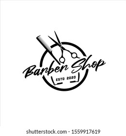 Barber shop logo. Black and White. Barbershop logo with barber pole. Vintage poster for barber shop. Retro print for Haircut's salon, T-shirt, typography. Vector illustration