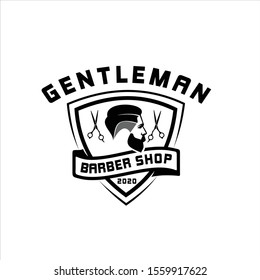 Barber shop logo. Black and White. Barbershop logo with barber pole. Vintage poster for barber shop. Retro print for Haircut's salon, T-shirt, typography. Vector illustration
