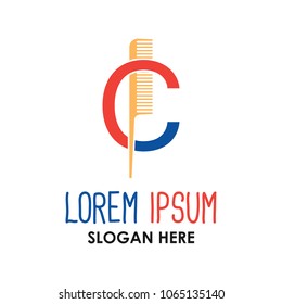 barber shop logo with C alphabet and text space for your slogan / tagline, vector illustration