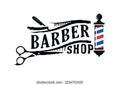 tijeras y peine coloreadas con el logotipo de la barbería