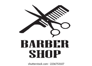 tijeras y peine coloreadas con el logotipo de la barbería