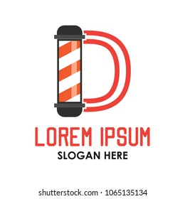 barber shop logo with D alphabet and text space for your slogan / tagline, vector illustration