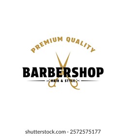 Barber shop logo design concept vintage style with scissor gold icon