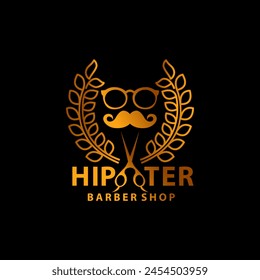Barber shop logo design with golden gradient color