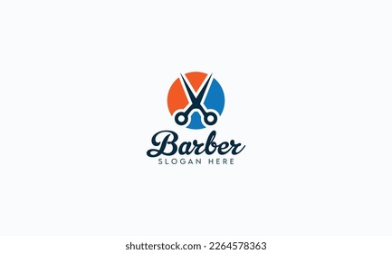 Barber Shop Logo Design Minimal Barber, Haircuts, salon scissors grooming logo Design Template.