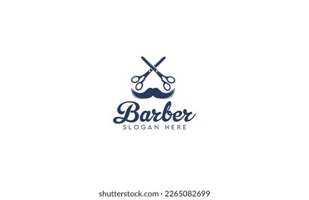 Diseño del logotipo de la Barbería, Barberas mínimas, cortes de pelo, tijeras de salón para la preparación del logotipo Plantilla de diseño.