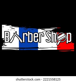 barber shop logo design on black and white background