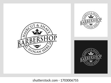 barber shop logo design premium vector