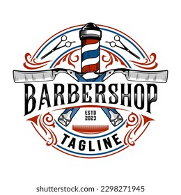 barber shop logo design. razor icon with circle shape, perfect for barbers