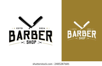 Barber shop logo design. Razor symbol with old style for hairdresser. Men hair salon icon