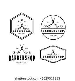 barber shop logo design vintage label badge set collection
