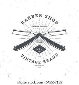Barber Shop logo with double Razor, vintage badge