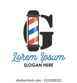 barber shop logo with G alphabet and text space for your slogan / tagline, vector illustration