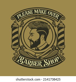 Barber Shop Logo with Hipster Man Inside