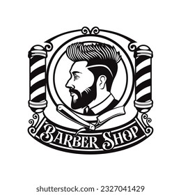 Barber Shop Logo with Hipster Man Inside