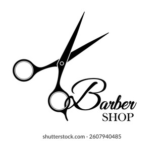Barber Shop logo icon, scissors silhouette symbol saloon tools, vector illustration isolated on white background