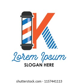 barber shop logo with K alphabet and text space for your slogan / tagline, vector illustration