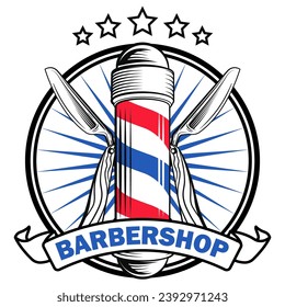 barber shop logo label badge design vector illustration vintage retro style template design