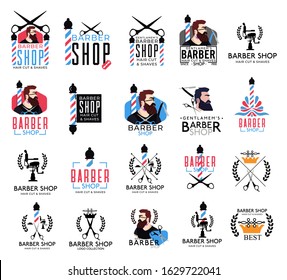 Barber shop logo labels badges vintage vector image