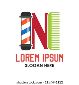 barber shop logo with N alphabet and text space for your slogan / tagline, vector illustration