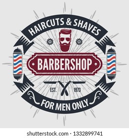 Barber shop Logo with barber pole in vintage style. Vector template