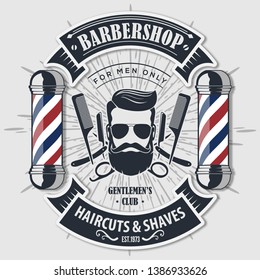 Barber Shop Logo with barber pole in vintage style. Vector template