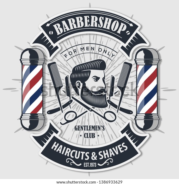 Vektor Stok Barber Shop Logo Barber Pole Vintage Tanpa Royalti 1386933629