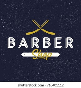 Barber shop logo with razors. Vector illustration.